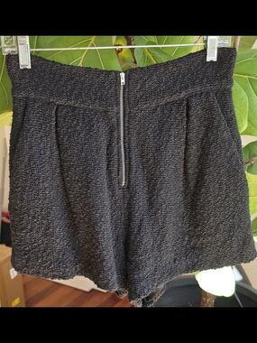 IRO Black High-Waist Textured Shorts with Front Zip